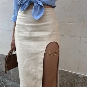 Zara MIDI Linen skirt🍓🌸